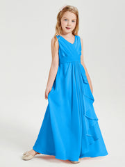 Abiti Damigella Stile Boho Lunghi In Chiffon Gonna A Cascata Blu Oceano