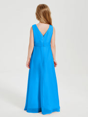 Abiti Damigella Stile Boho Lunghi In Chiffon Gonna A Cascata Blu Oceano
