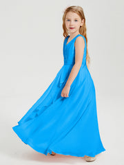 Abiti Damigella Stile Boho Lunghi In Chiffon Gonna A Cascata Blu Oceano