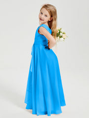 Abiti Damigella Stile Boho Lunghi In Chiffon Gonna A Cascata Blu Oceano