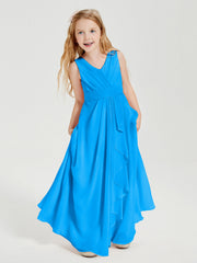Abiti Damigella Stile Boho Lunghi In Chiffon Gonna A Cascata Blu Oceano