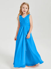 Abiti Damigella Stile Boho Lunghi In Chiffon Gonna A Cascata Blu Oceano