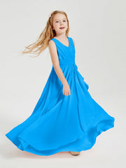 Abiti Damigella Stile Boho Lunghi In Chiffon Gonna A Cascata Blu Oceano