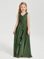Abiti Damigella Stile Boho Lunghi In Chiffon Gonna A Cascata Verde Oliva
