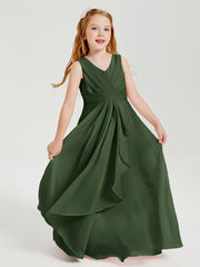 Abiti Damigella Stile Boho Lunghi In Chiffon Gonna A Cascata Verde Oliva