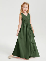 Abiti Damigella Stile Boho Lunghi In Chiffon Gonna A Cascata Verde Oliva
