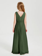 Abiti Damigella Stile Boho Lunghi In Chiffon Gonna A Cascata Verde Oliva