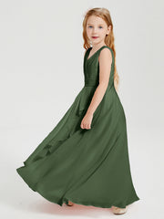 Abiti Damigella Stile Boho Lunghi In Chiffon Gonna A Cascata Verde Oliva