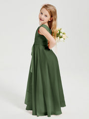 Abiti Damigella Stile Boho Lunghi In Chiffon Gonna A Cascata Verde Oliva