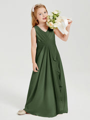 Abiti Damigella Stile Boho Lunghi In Chiffon Gonna A Cascata Verde Oliva