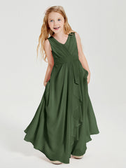 Abiti Damigella Stile Boho Lunghi In Chiffon Gonna A Cascata Verde Oliva