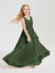 Abiti Damigella Stile Boho Lunghi In Chiffon Gonna A Cascata Verde Oliva