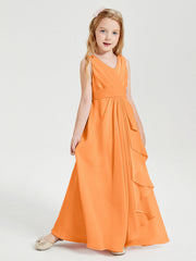 Abiti Damigella Stile Boho Lunghi In Chiffon Gonna A Cascata Arancio