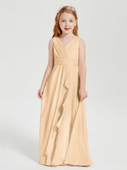 Abiti Damigella Stile Boho Lunghi In Chiffon Gonna A Cascata Pesca