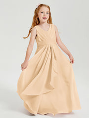 Abiti Damigella Stile Boho Lunghi In Chiffon Gonna A Cascata Pesca