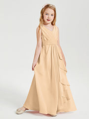 Abiti Damigella Stile Boho Lunghi In Chiffon Gonna A Cascata Pesca