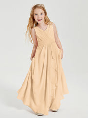 Abiti Damigella Stile Boho Lunghi In Chiffon Gonna A Cascata Pesca