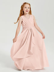 Abiti Damigella Stile Boho Lunghi In Chiffon Gonna A Cascata Rosa Perlato