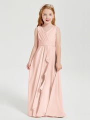 Abiti Damigella Stile Boho Lunghi In Chiffon Gonna A Cascata Rosa Perlato