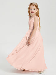Abiti Damigella Stile Boho Lunghi In Chiffon Gonna A Cascata Rosa Perlato