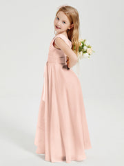 Abiti Damigella Stile Boho Lunghi In Chiffon Gonna A Cascata Rosa Perlato