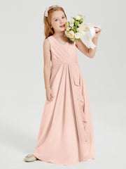 Abiti Damigella Stile Boho Lunghi In Chiffon Gonna A Cascata Rosa Perlato