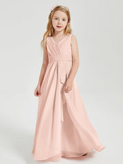 Abiti Damigella Stile Boho Lunghi In Chiffon Gonna A Cascata Rosa Perlato