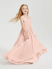 Abiti Damigella Stile Boho Lunghi In Chiffon Gonna A Cascata Rosa Perlato