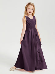 Abiti Damigella Stile Boho Lunghi In Chiffon Gonna A Cascata Prugna