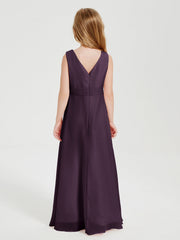 Abiti Damigella Stile Boho Lunghi In Chiffon Gonna A Cascata Prugna