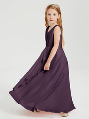 Abiti Damigella Stile Boho Lunghi In Chiffon Gonna A Cascata Prugna