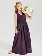 Abiti Damigella Stile Boho Lunghi In Chiffon Gonna A Cascata Prugna