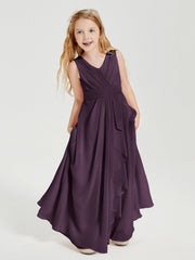 Abiti Damigella Stile Boho Lunghi In Chiffon Gonna A Cascata Prugna