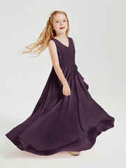 Abiti Damigella Stile Boho Lunghi In Chiffon Gonna A Cascata Prugna