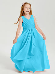 Abiti Damigella Stile Boho Lunghi In Chiffon Gonna A Cascata Blu Piscina
