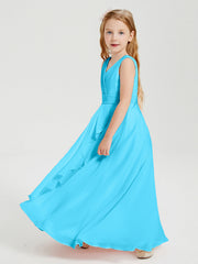 Abiti Damigella Stile Boho Lunghi In Chiffon Gonna A Cascata Blu Piscina