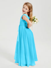 Abiti Damigella Stile Boho Lunghi In Chiffon Gonna A Cascata Blu Piscina