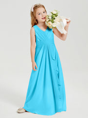 Abiti Damigella Stile Boho Lunghi In Chiffon Gonna A Cascata Blu Piscina