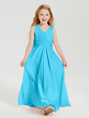 Abiti Damigella Stile Boho Lunghi In Chiffon Gonna A Cascata Blu Piscina