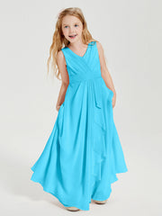 Abiti Damigella Stile Boho Lunghi In Chiffon Gonna A Cascata Blu Piscina