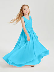 Abiti Damigella Stile Boho Lunghi In Chiffon Gonna A Cascata Blu Piscina