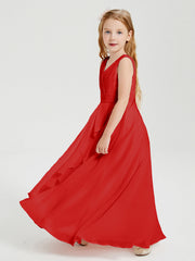 Abiti Damigella Stile Boho Lunghi In Chiffon Gonna A Cascata Rosso