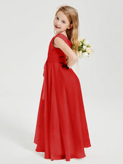 Abiti Damigella Stile Boho Lunghi In Chiffon Gonna A Cascata Rosso