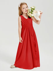 Abiti Damigella Stile Boho Lunghi In Chiffon Gonna A Cascata Rosso