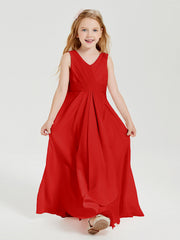 Abiti Damigella Stile Boho Lunghi In Chiffon Gonna A Cascata Rosso