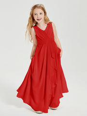 Abiti Damigella Stile Boho Lunghi In Chiffon Gonna A Cascata Rosso