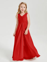 Abiti Damigella Stile Boho Lunghi In Chiffon Gonna A Cascata Rosso
