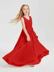 Abiti Damigella Stile Boho Lunghi In Chiffon Gonna A Cascata Rosso