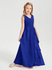 Abiti Damigella Stile Boho Lunghi In Chiffon Gonna A Cascata Blu Royal