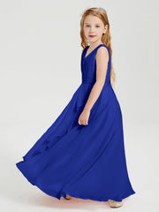Abiti Damigella Stile Boho Lunghi In Chiffon Gonna A Cascata Blu Royal